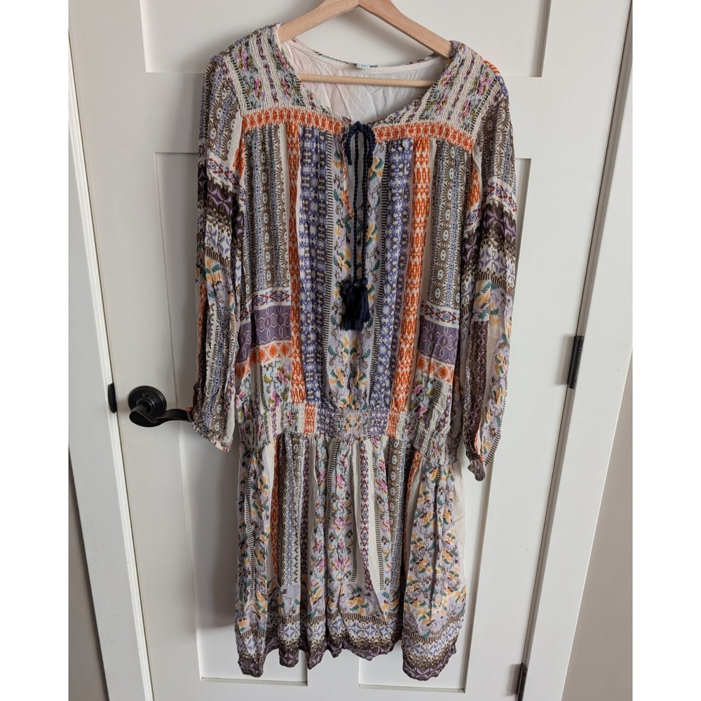 Sundance Dress Womens XXL Nouveau Nomad Boho Smocked Drop Waist Multicolor 2X